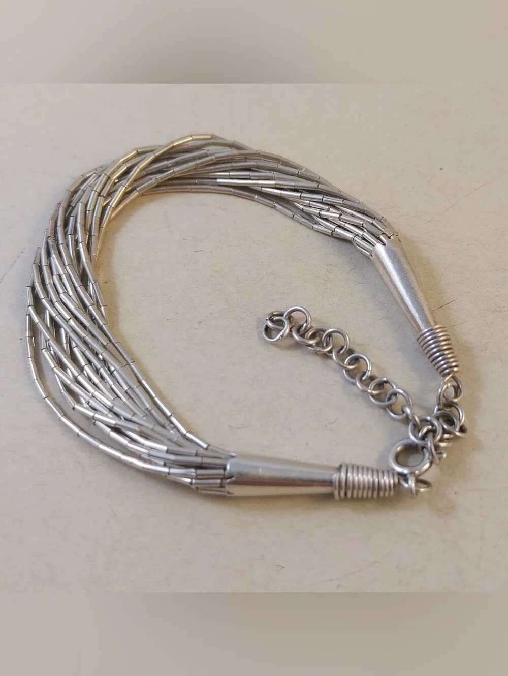Vintage Sterling Silver Multi-Strand Tube Bead Bracelet - Women's Jewelry - Picture 12 of 12